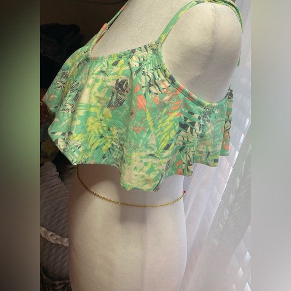 Xhiliration Women’s Multi Colored Distressed Palm Print Ruffle Bikini Top Lg - Picture 15 of 16